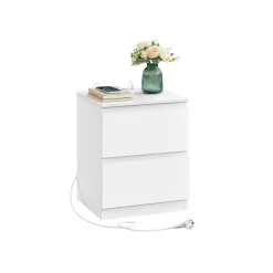 Table de chevet avec multiprise avec 2 tiroirs polyvalente blanc nuage