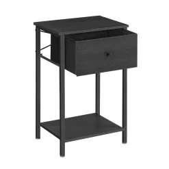 Table de chevet avec tiroir en tissu et étagère marron boisé