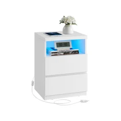 Table de chevet lot de 2 avec éclairage LED réglable blanc nuage
