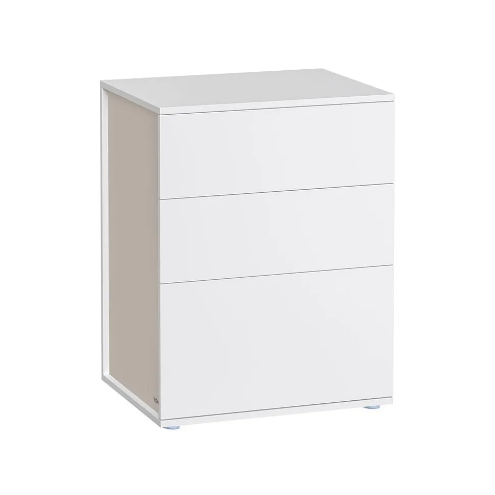 Table de chevet multiprise et tiroirs 35 x 45 x 58,7 cm blanc mat et beige cappuccino