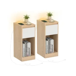 Table de chevet étroite avec LED ports USB tiroir