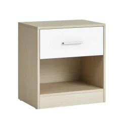 Table de nuit beige naturel et blanc classique