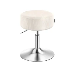 Tabouret de maquillage réglable en hauteur pivotant à 360° en PU coussin épais blanc crème