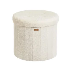 Tabouret de rangement rond pliable avec couvercle blanc crème