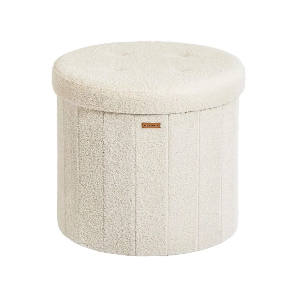 Tabouret de rangement rond pliable avec couvercle blanc crème