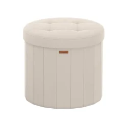 Tabouret de rangement rond pliable avec couvercle blanc crème