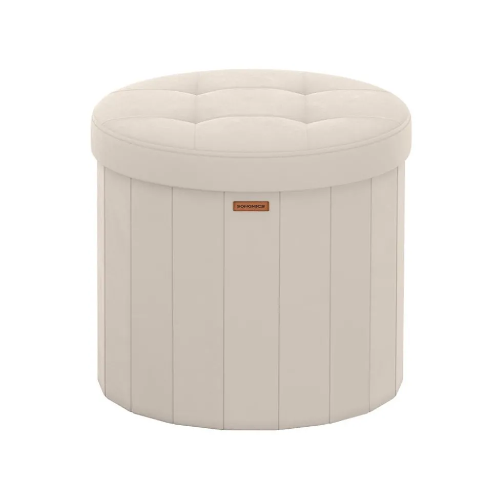 Tabouret de rangement rond pliable avec couvercle blanc crème