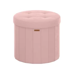 Tabouret de rangement rond pliable avec couvercle blanc crème