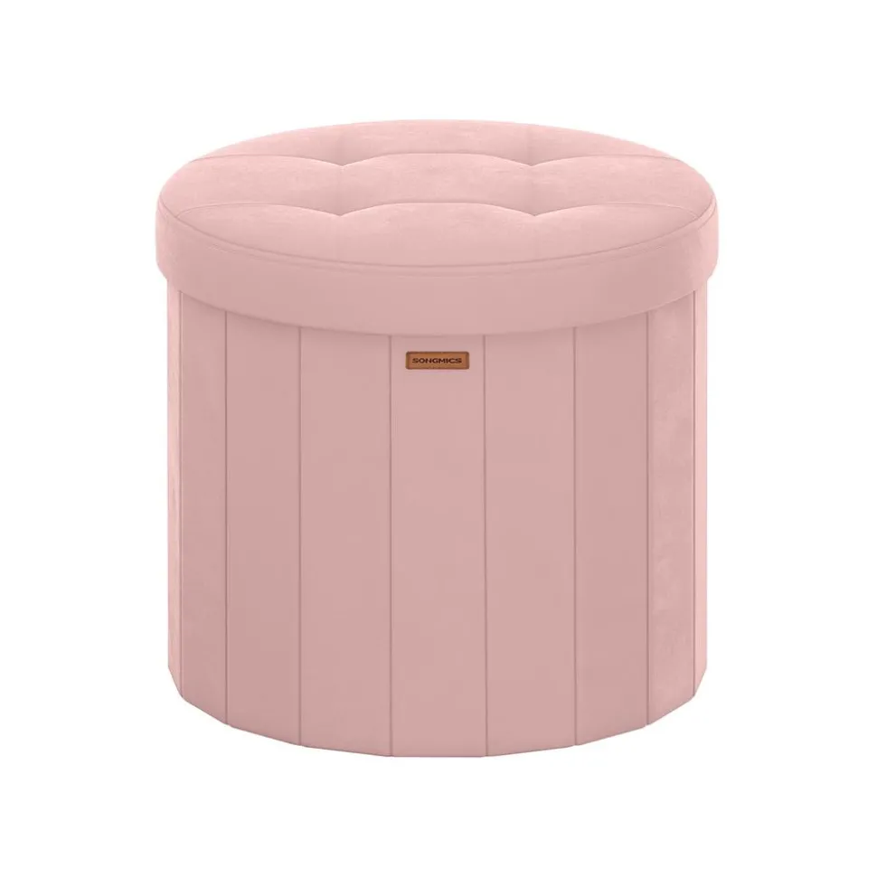 Tabouret de rangement rond pliable avec couvercle blanc crème