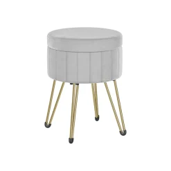 Tabouret rond en velours avec espace de rangement 4 pieds en métal rose bonbon