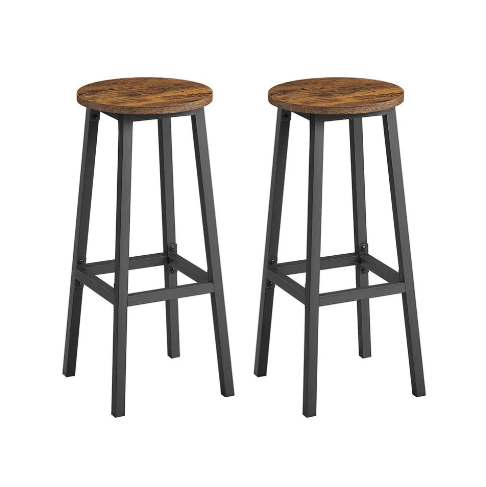 Tabourets de bar lot de 2 cadre métallique hauteur 74 cm marron rustique et noir