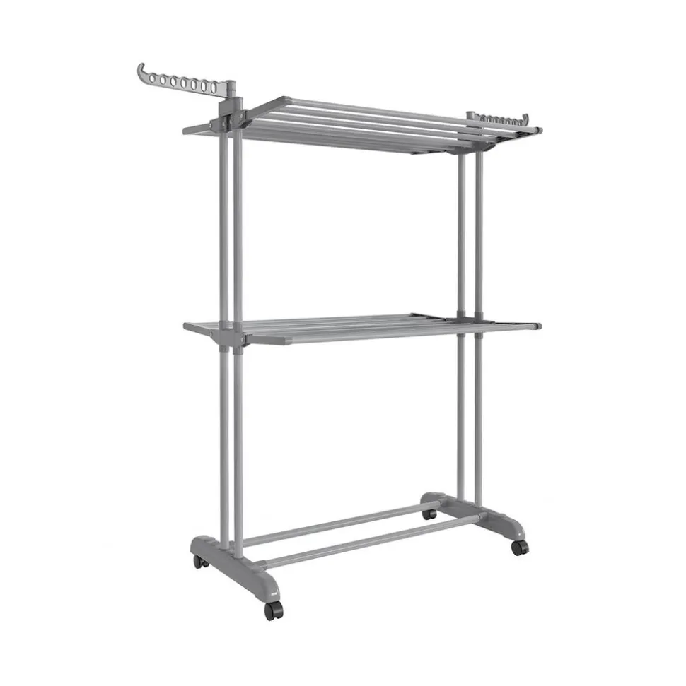 Étendoir à linge à 3 niveaux avec roulettes pliable 63,5 x 128 x 148 cm gris tourterelle